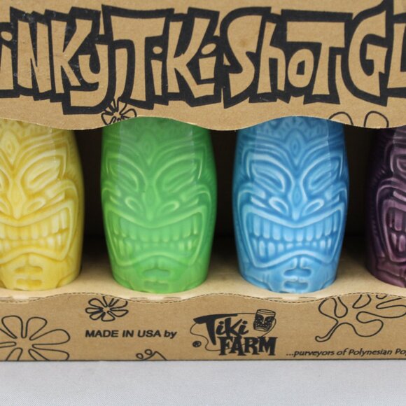 Vintage Tiki Mug Set - Dinky Tiki Shot Glasses by TikiFarm - Ceramic 4 Pack - Picture 4 of 7